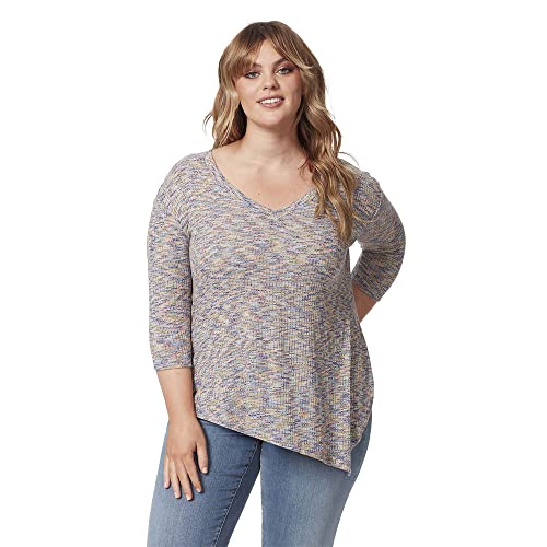 Jessica Simpson Womens Karen Asymmetric Hem Knit Premium Top 1X Spacedye Multi