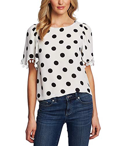 Dot-Print Embroidered-Trim Premium Top