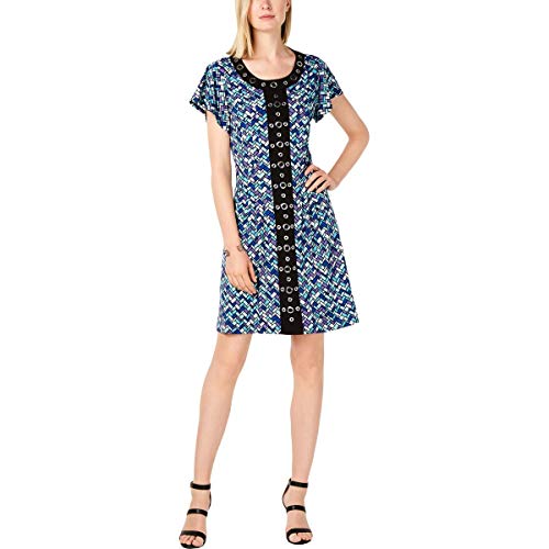 Petite Grommet-Trimmed Printed Dress