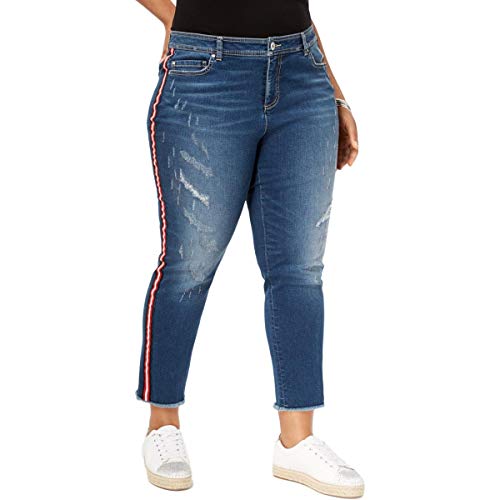 I.N.C. Plus Size Cropped Racing-Stripe Premium Jeans