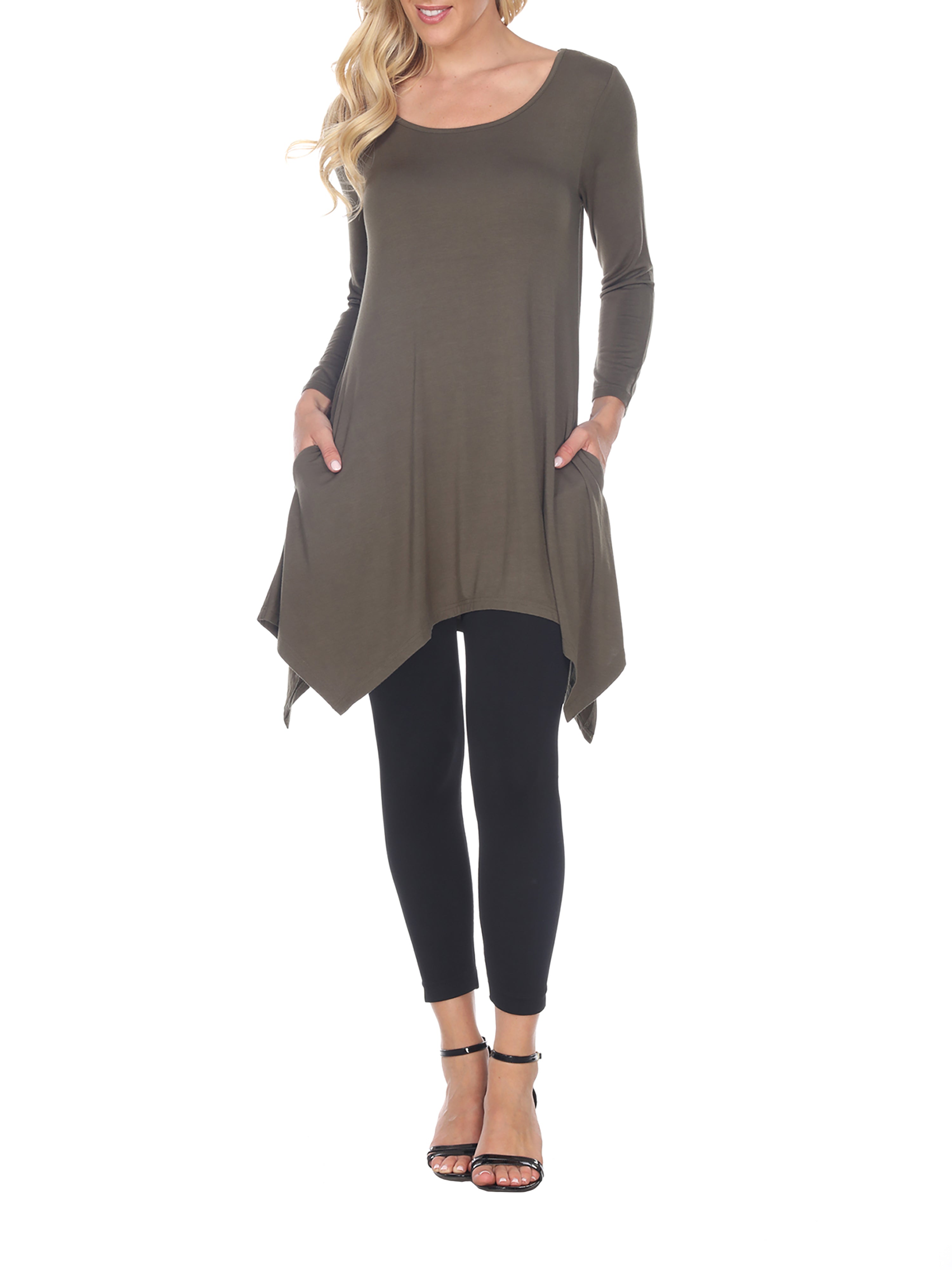 White Mark Womens Solid Color Tunic Premium Top
