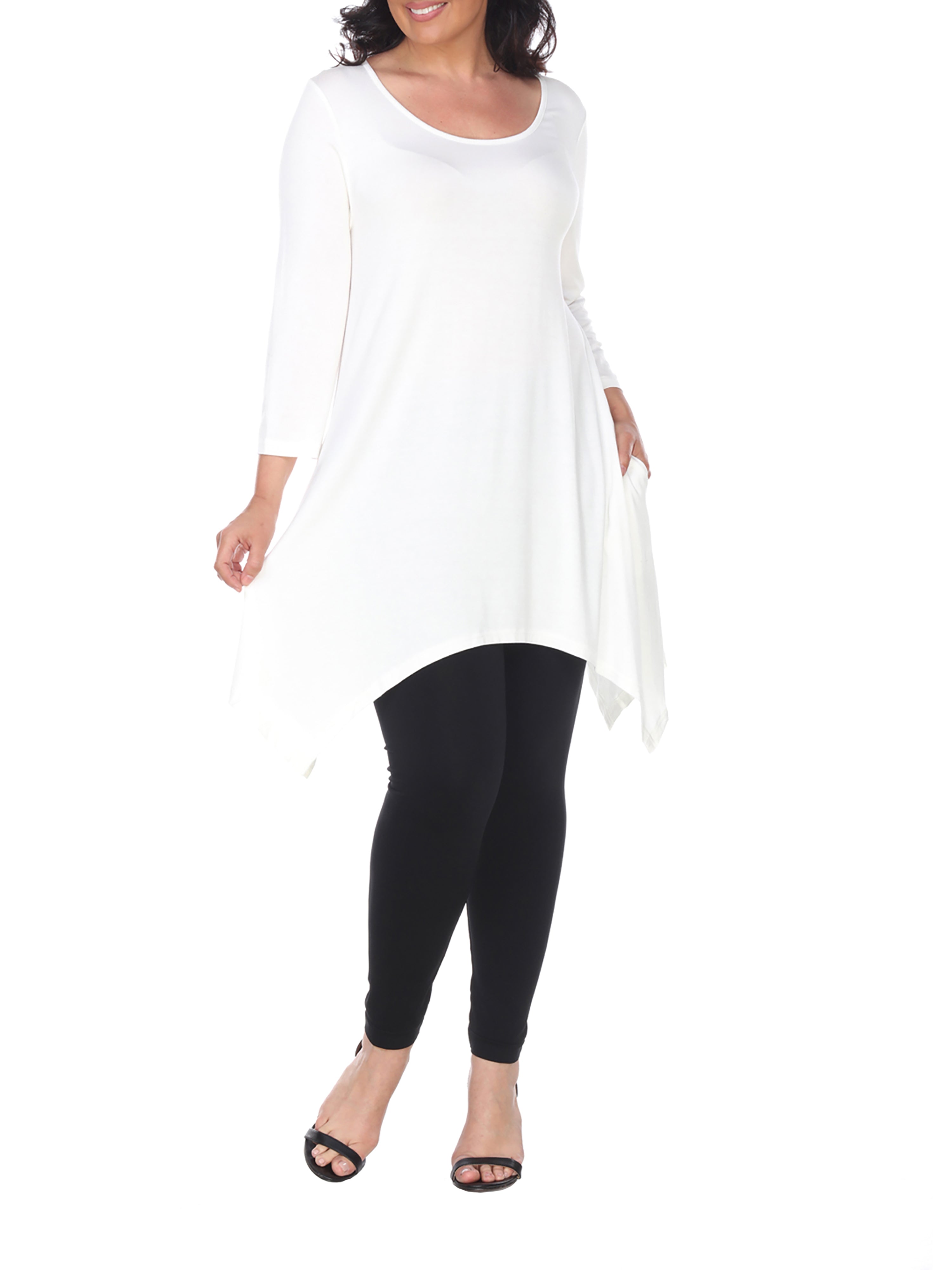 White Mark Women s Plus Size Quarter Sleeve Solid Sharkbite Tunic Premium Top