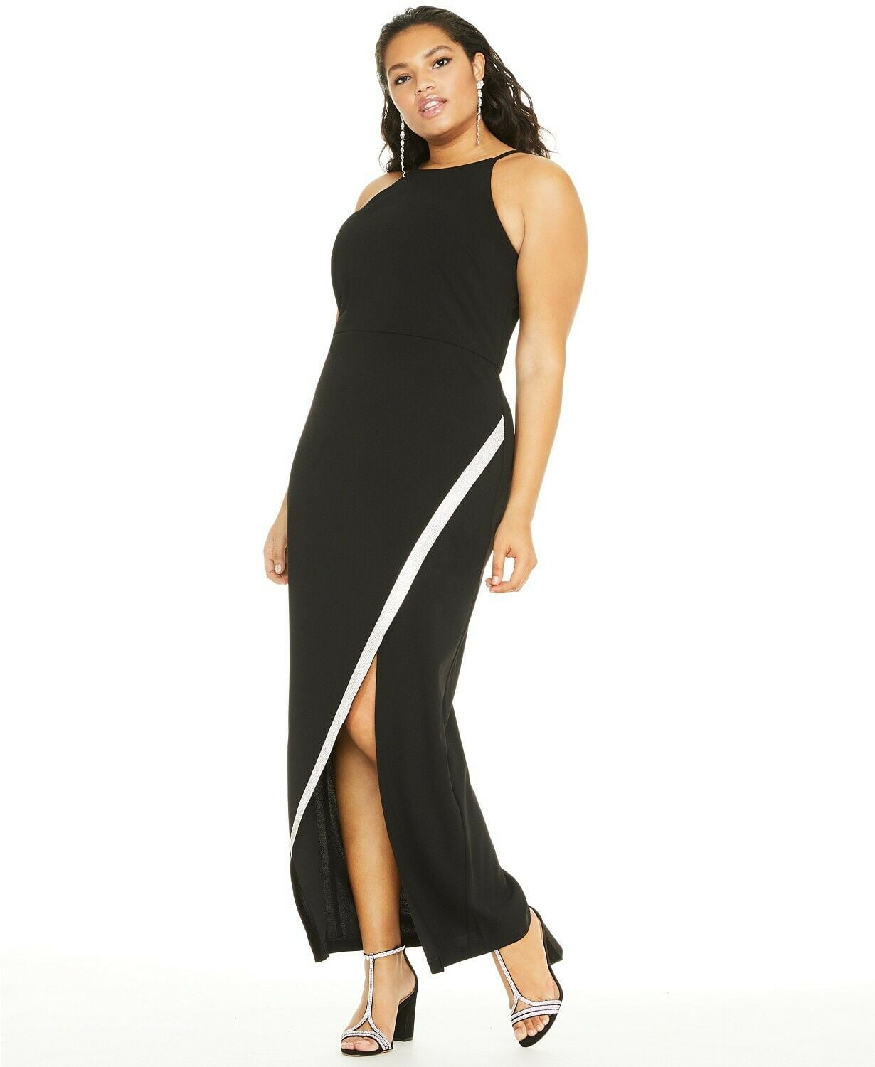 Modern Plus Size Rhinestone Bias Slit Gown