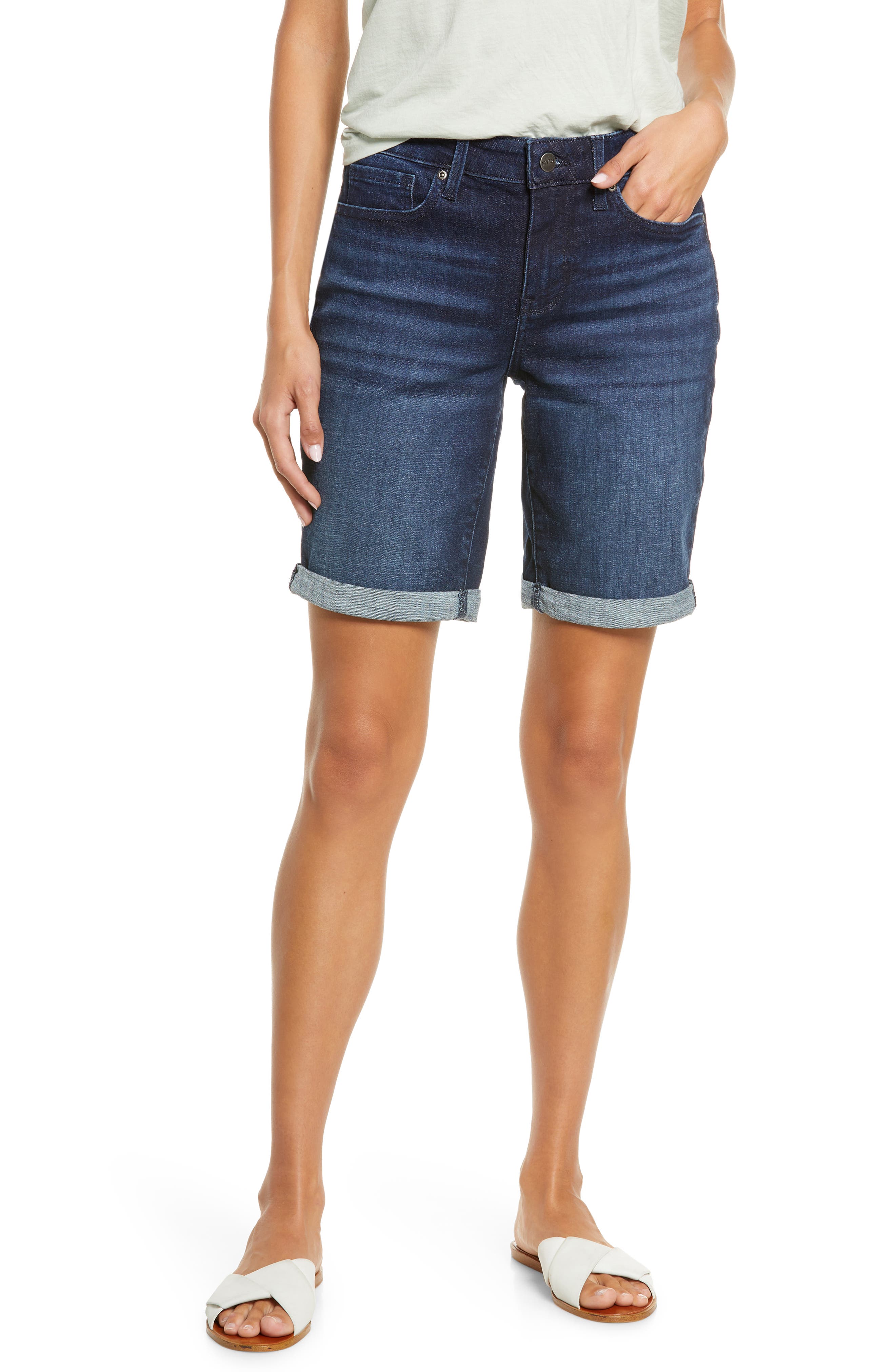 NYDJ Womens Ella Cuffed High Rise Bermuda Premium Shorts