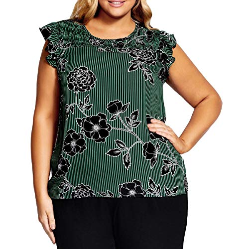 Modern Plus Size Striped Floral-Print Premium Top