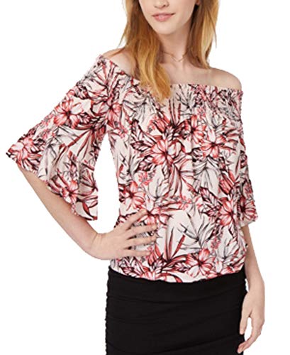 Juniors' Smocked Printed Off-The-Shoulder Premium Top