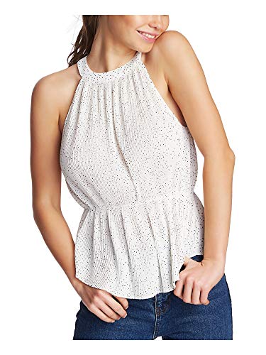 Pleated Dot-Print Halter Premium Top