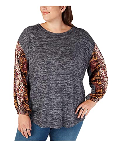 Plus Size Colorblocked Bubble-Sleeve Premium Top