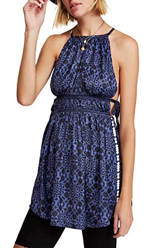Free People Womens Mid Summers Day Printed Halter Tunic Premium Top Blue S