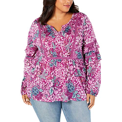 Plus Size Floral-Print Tiered Flounce-Sleeve Signature Blouse