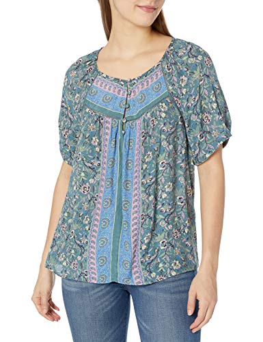 Mixed-Print Peasant Premium Top