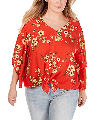 Plus Size Tropical-Print Tie-Front Premium Top
