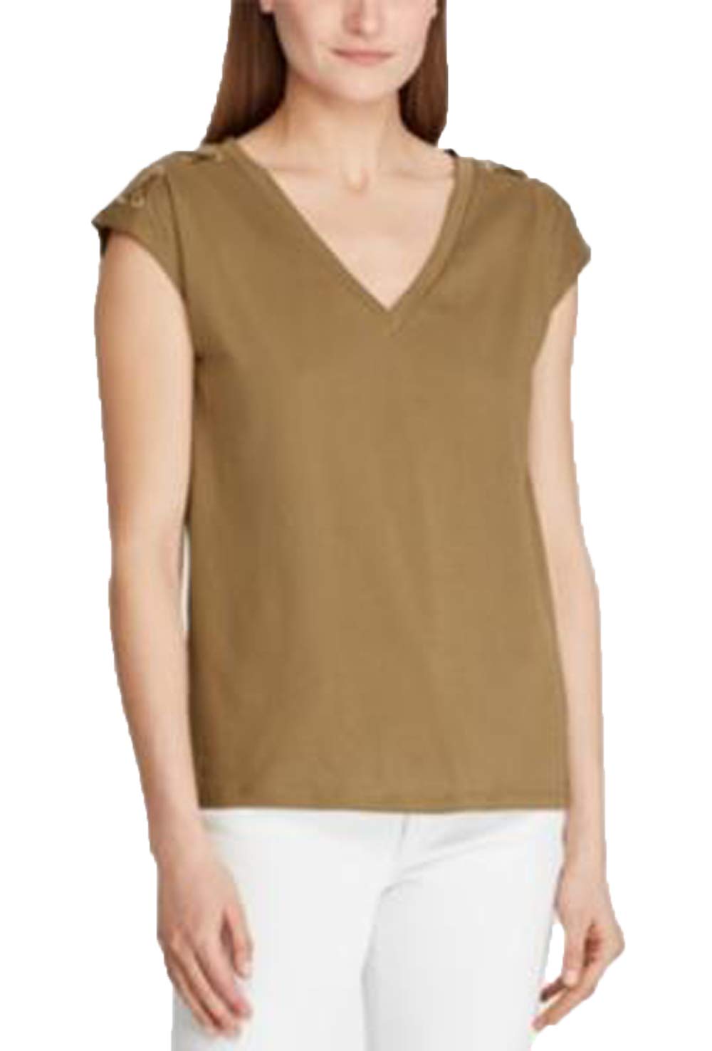 Lauren Ralph Lauren Embroidered Logo Lace Up Sleeve Premium Top