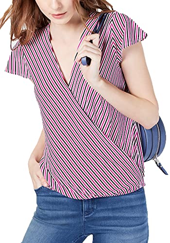 INC Striped Cap-Sleeve Wrap Modern Shirt