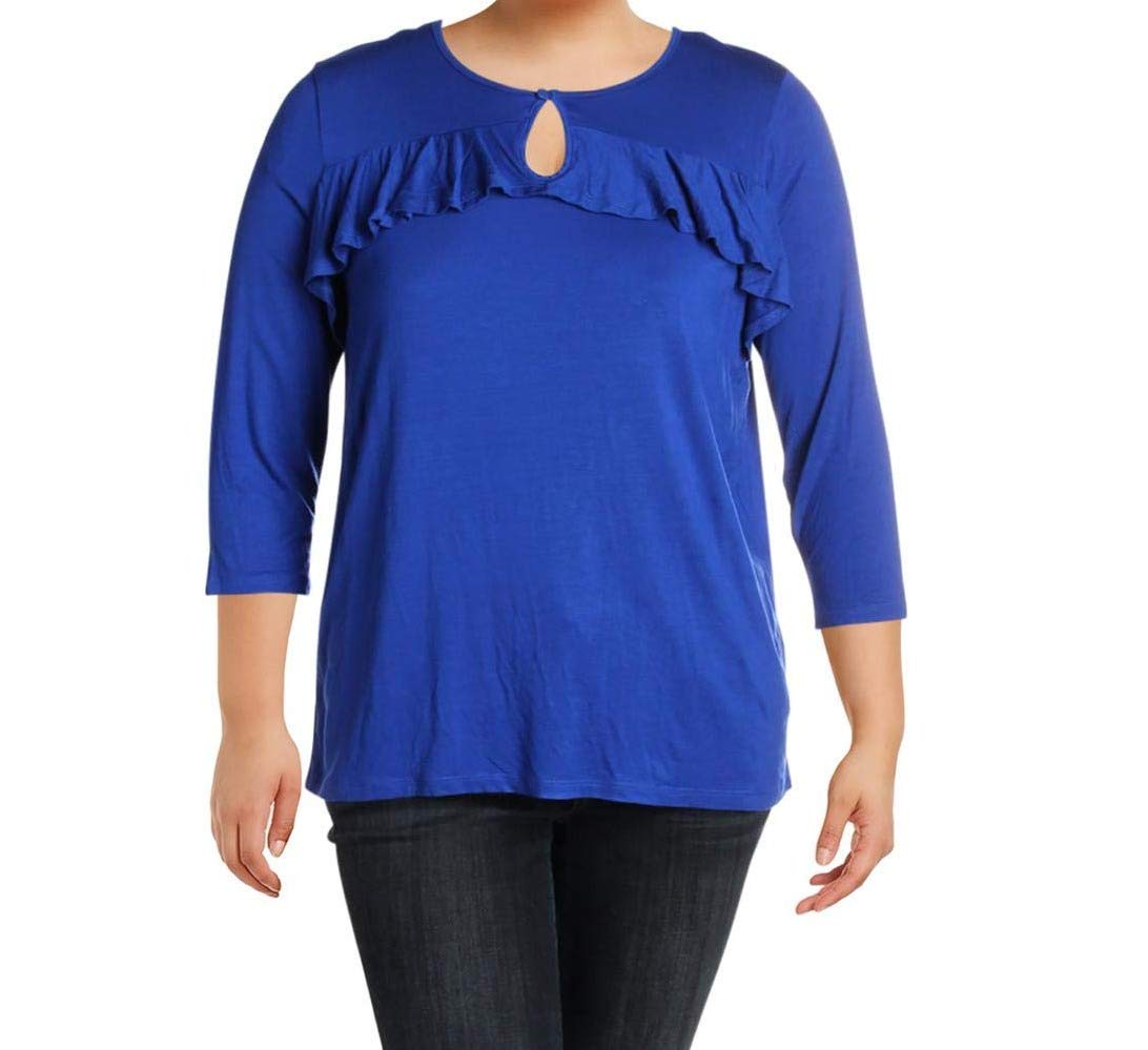 NY Collection Womens Ruffled Keyhole Everyday Premium Top