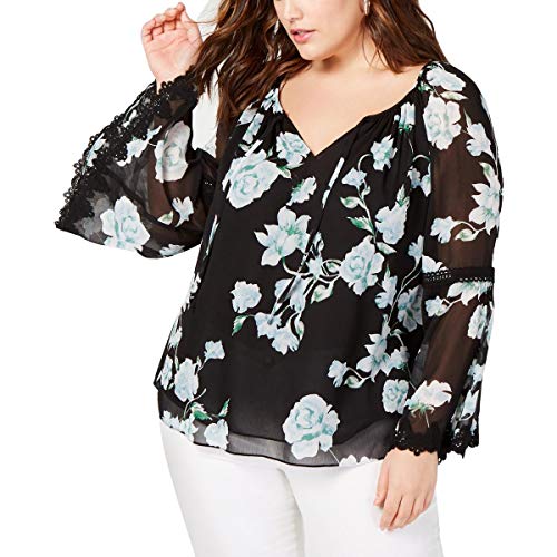 I.N.C. Plus Size Printed Bell-Sleeve Signature Blouse