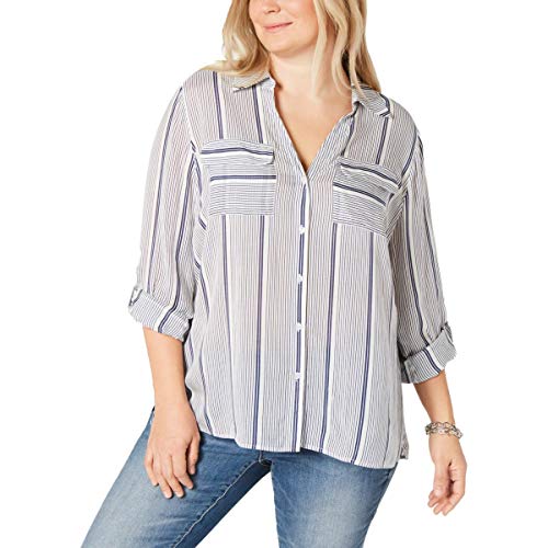 I.N.C. Plus Size Striped Button-Up Modern Shirt