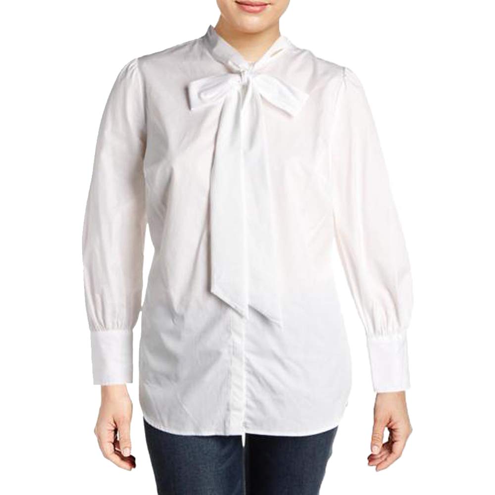 Lauren Ralph Lauren Womens Plus Tie Neck Sheer Button-Down Premium Top