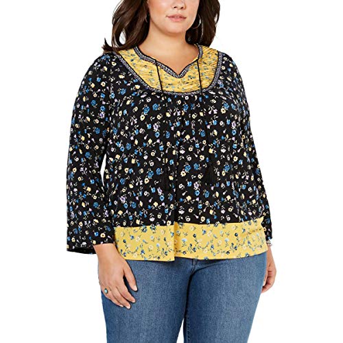 Plus Size Contrast-Print Ruched Premium Top