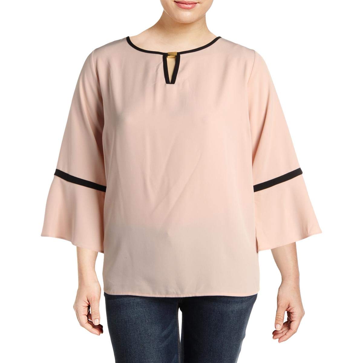 Calvin Klein Womens Contrast Trim Pullover Signature Blouse