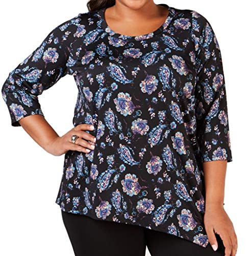 Plus Size Printed Asymmetrical-Hem Premium Top