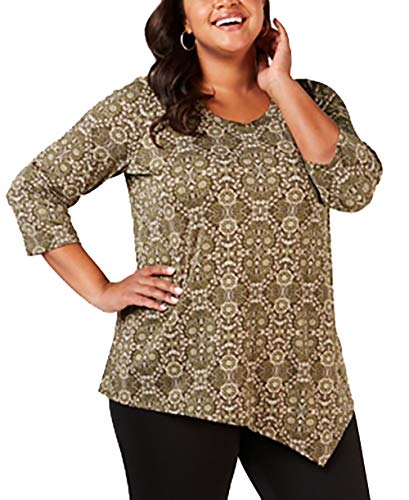 Plus Size Printed Asymmetrical-Hem Premium Top