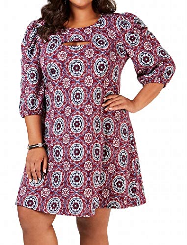 Plus Size Printed Puff-Sleeve Dress