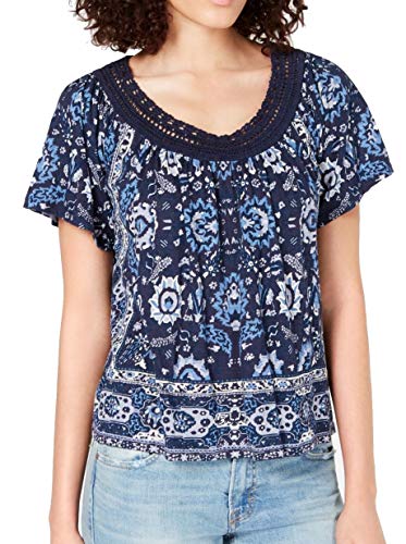 Crochet-Trim Scarf-Print T-Modern Shirt