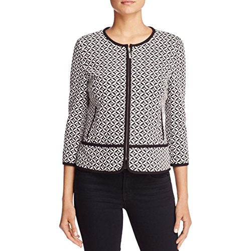 Finity Womens Jacquard Pattern Everyday Blazer B/W 8