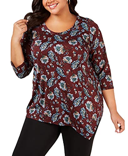 Plus Size Printed Asymmetrical-Hem Premium Top
