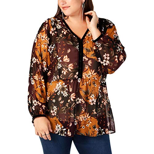 Plus Size Printed Sheer Signature Blouse