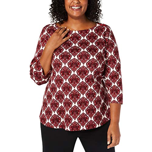 Plus Size Cotton Printed 3/4-Sleeve Premium Top