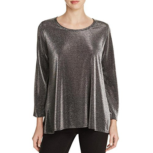 Nally & Millie Womens Metallic Scoop Neck Pullover Premium Top