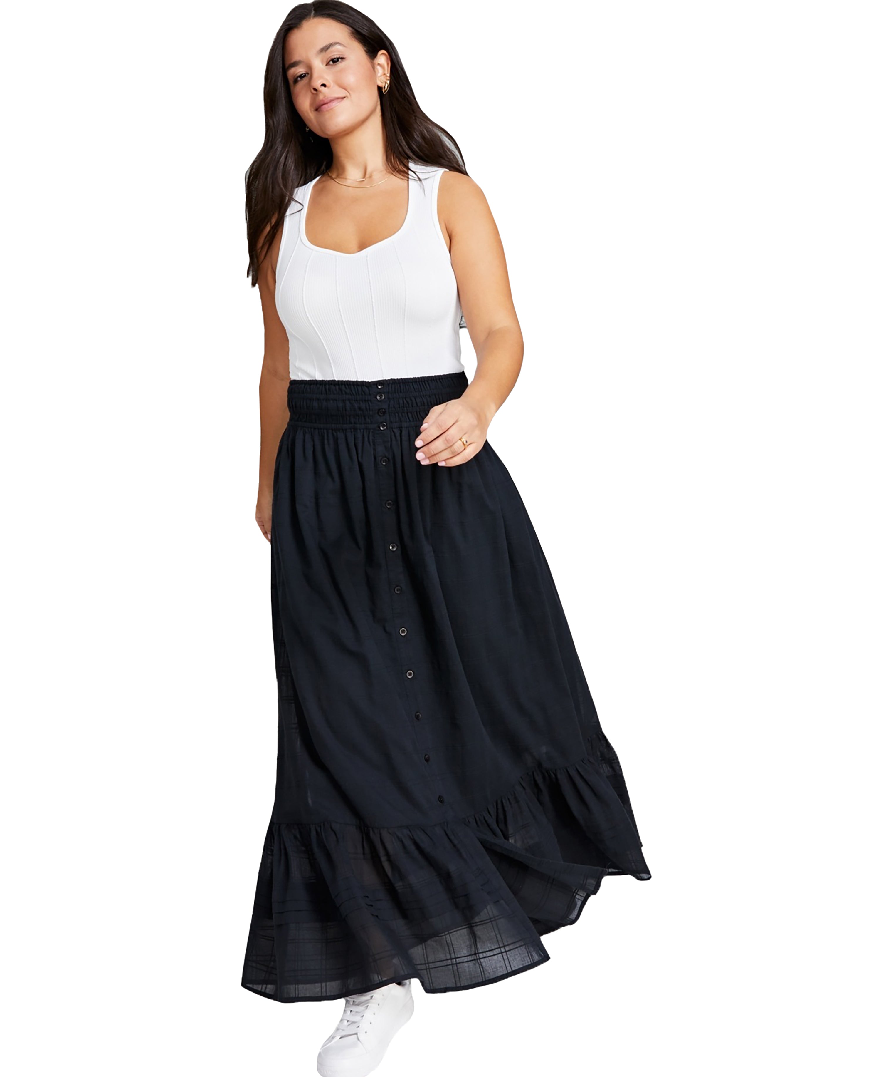 Women's Cotton Ruffled Smocked Maxi Modern Skirt