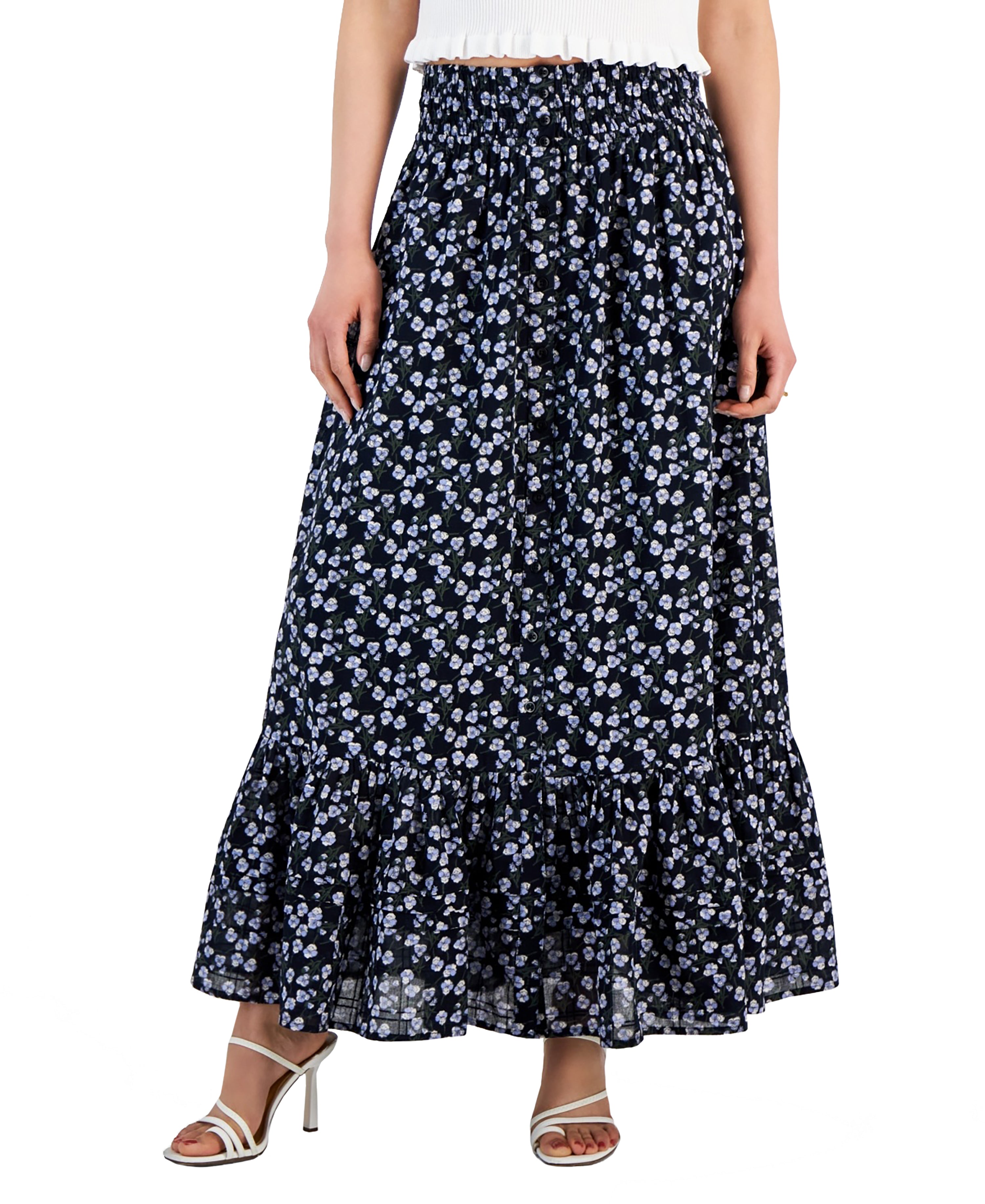 Women's Cotton Ruffled Smocked Maxi Modern Skirt