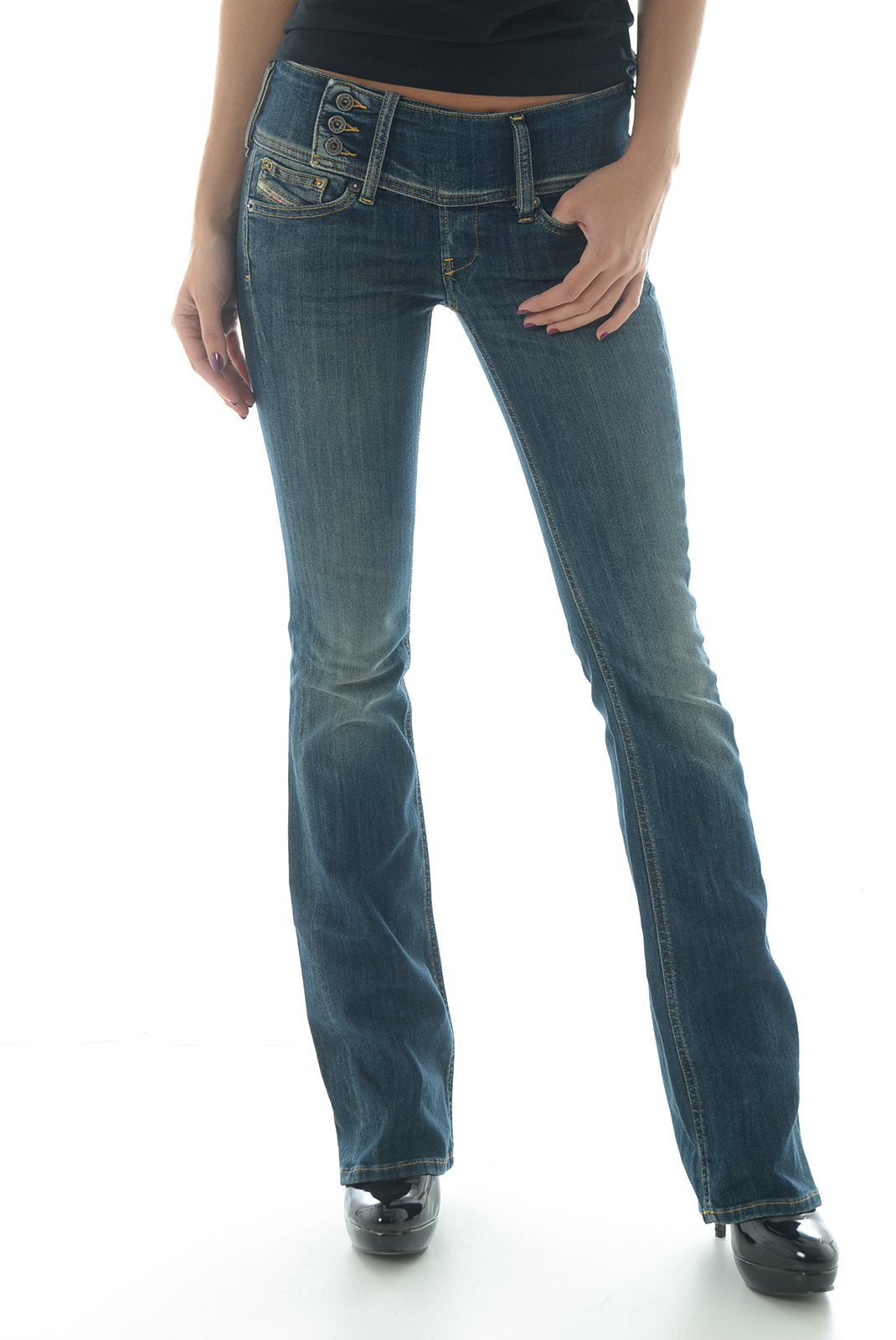 Diesel Blue Womens Cherock Slim-Cut Boot Cut Premium Jeans
