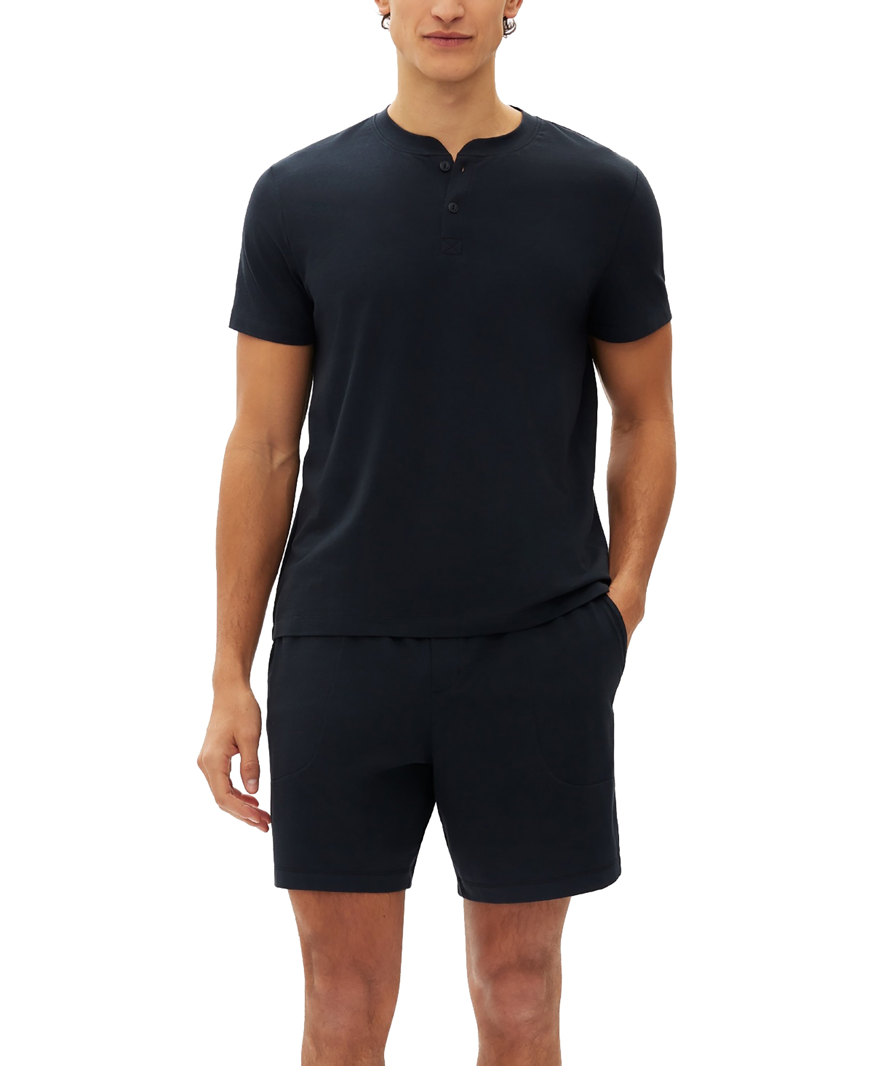 Men's 2-Pc. Heathered Henley Modern Shirt & Premium Shorts Pajama Set