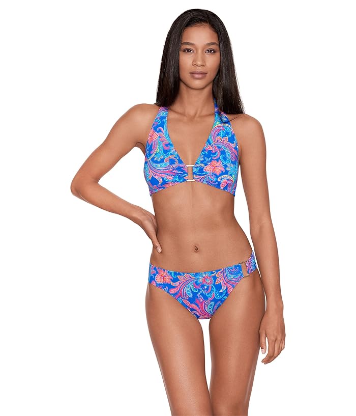 Ralph Lauren Summer Paisley Ring-Front Halter Bikini Swim Premium Top