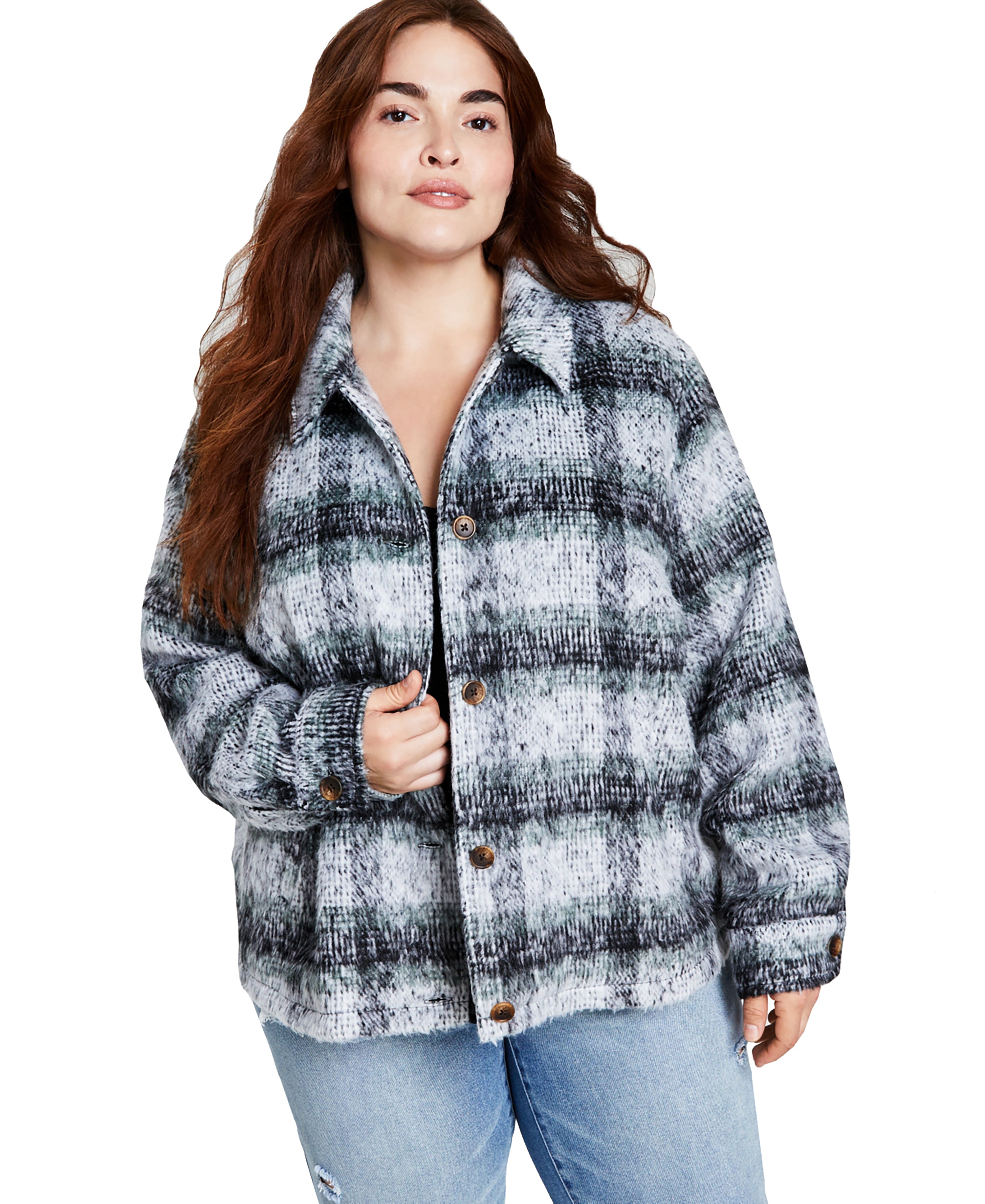 Modern Plus Size Plaid Modern Shirt Jacket