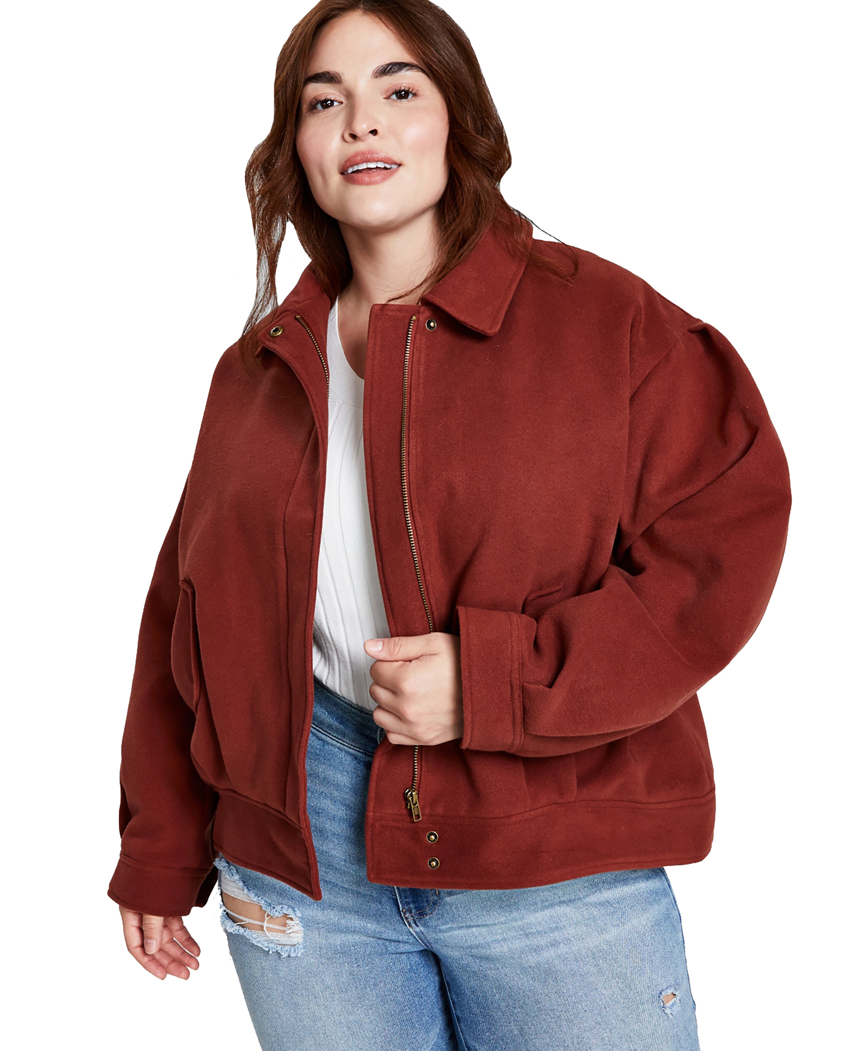 Modern Plus Size Dropped-Shoulder Bomber Jacket