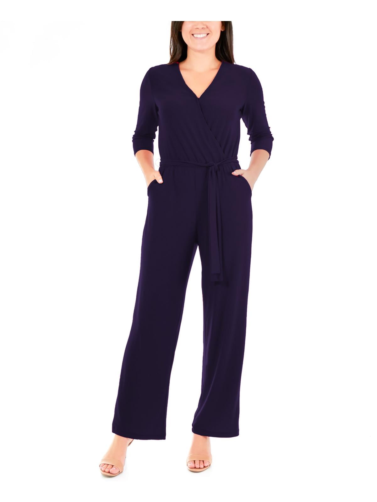 Petite 3/4 Sleeve Belted Wide-Leg Jumpsuit