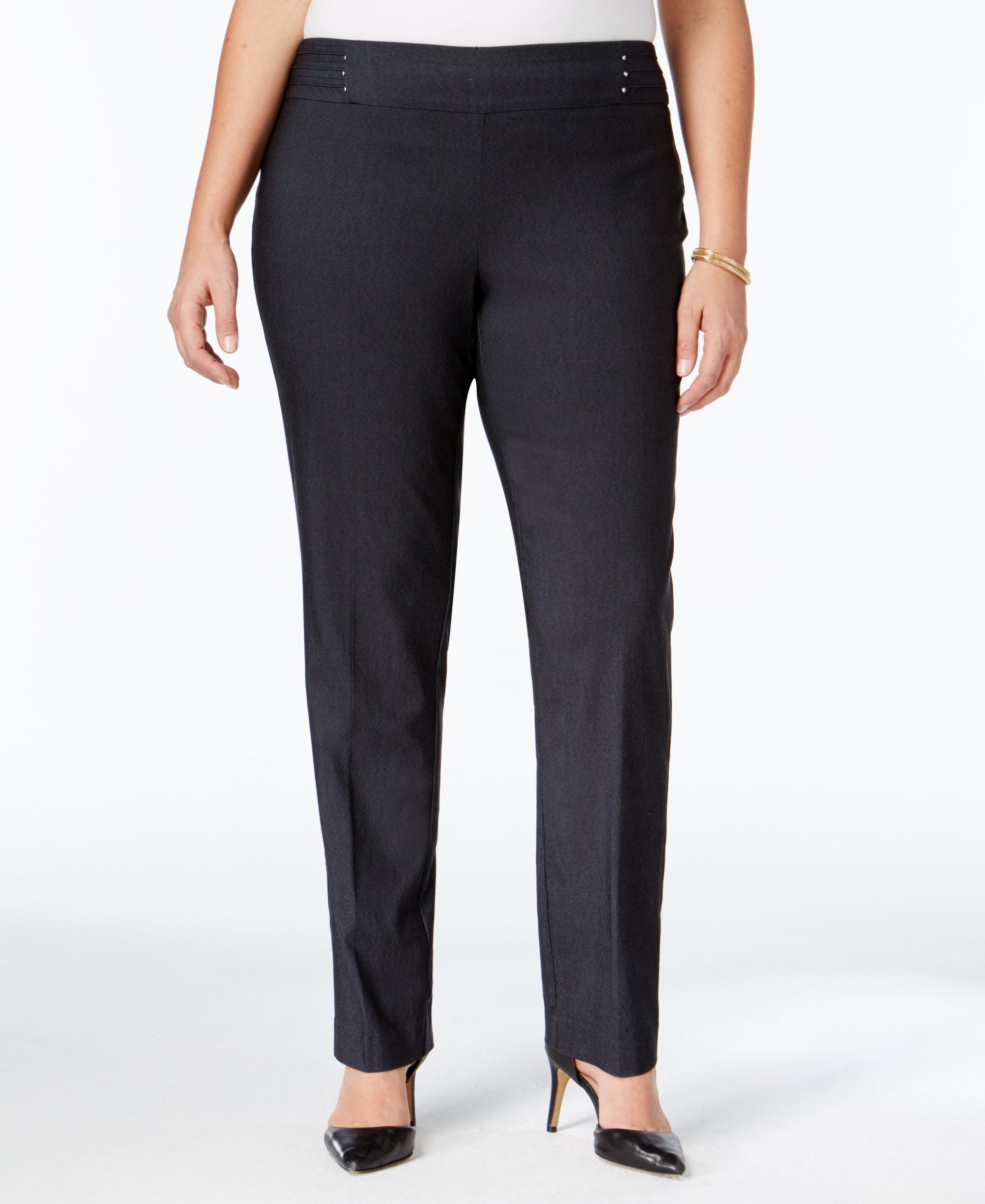 Plus Size Tummy Control Pull-On Slim-Cut-Leg Signature Pants