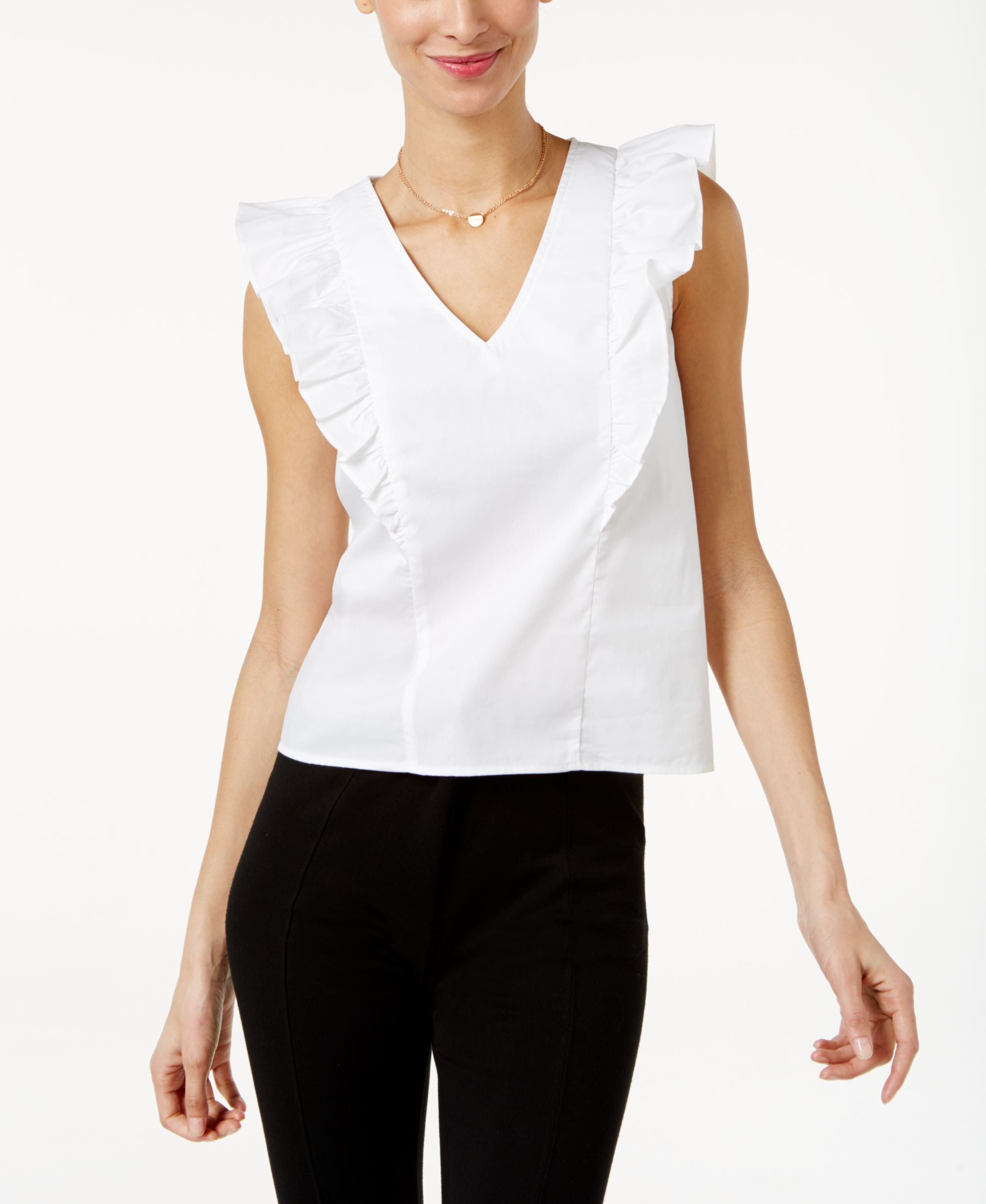 Marled Ruffled V Neck Premium Top