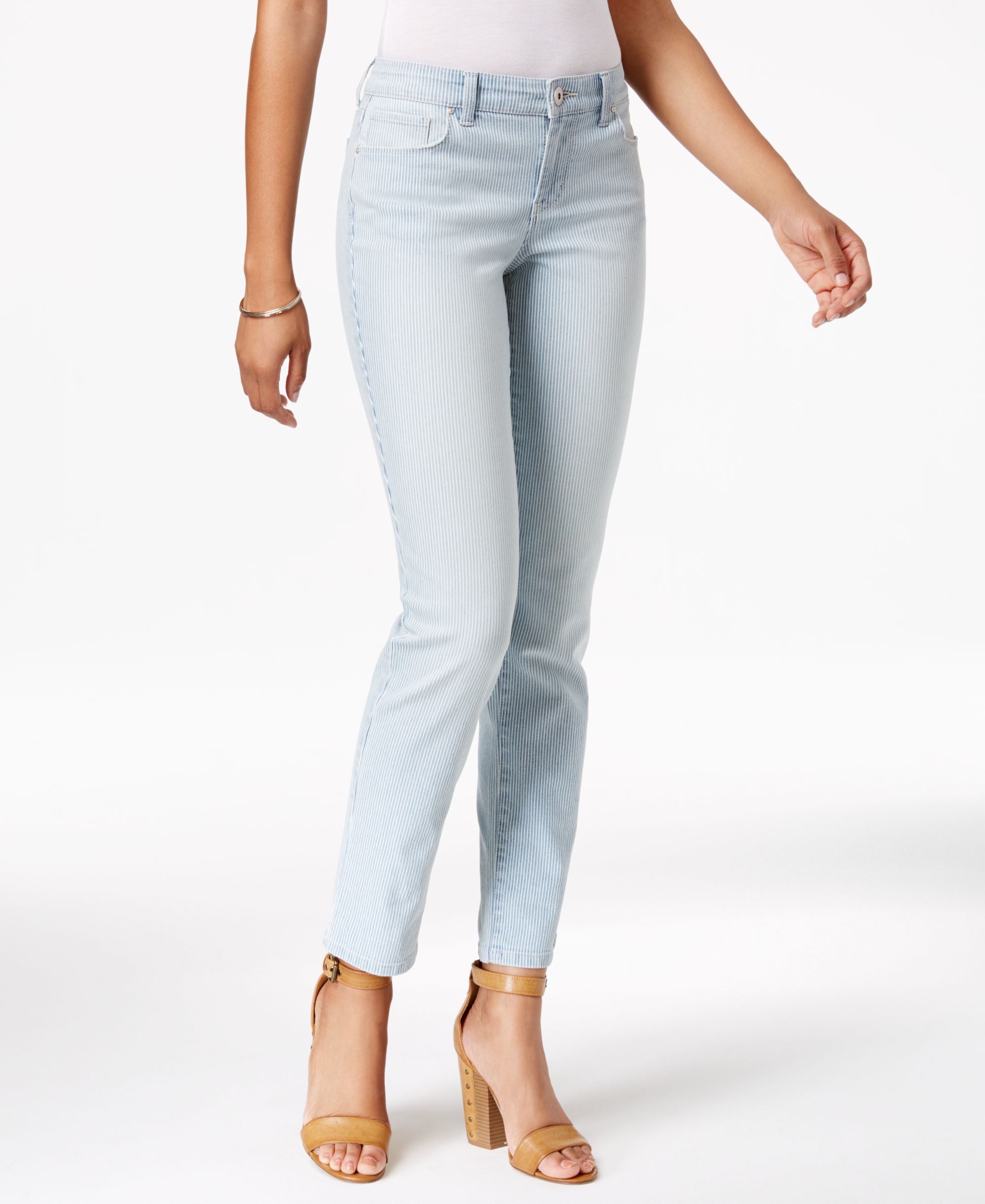Style & Co Petite Striped Platform Wash Slim-Cut Leg Premium Jeans