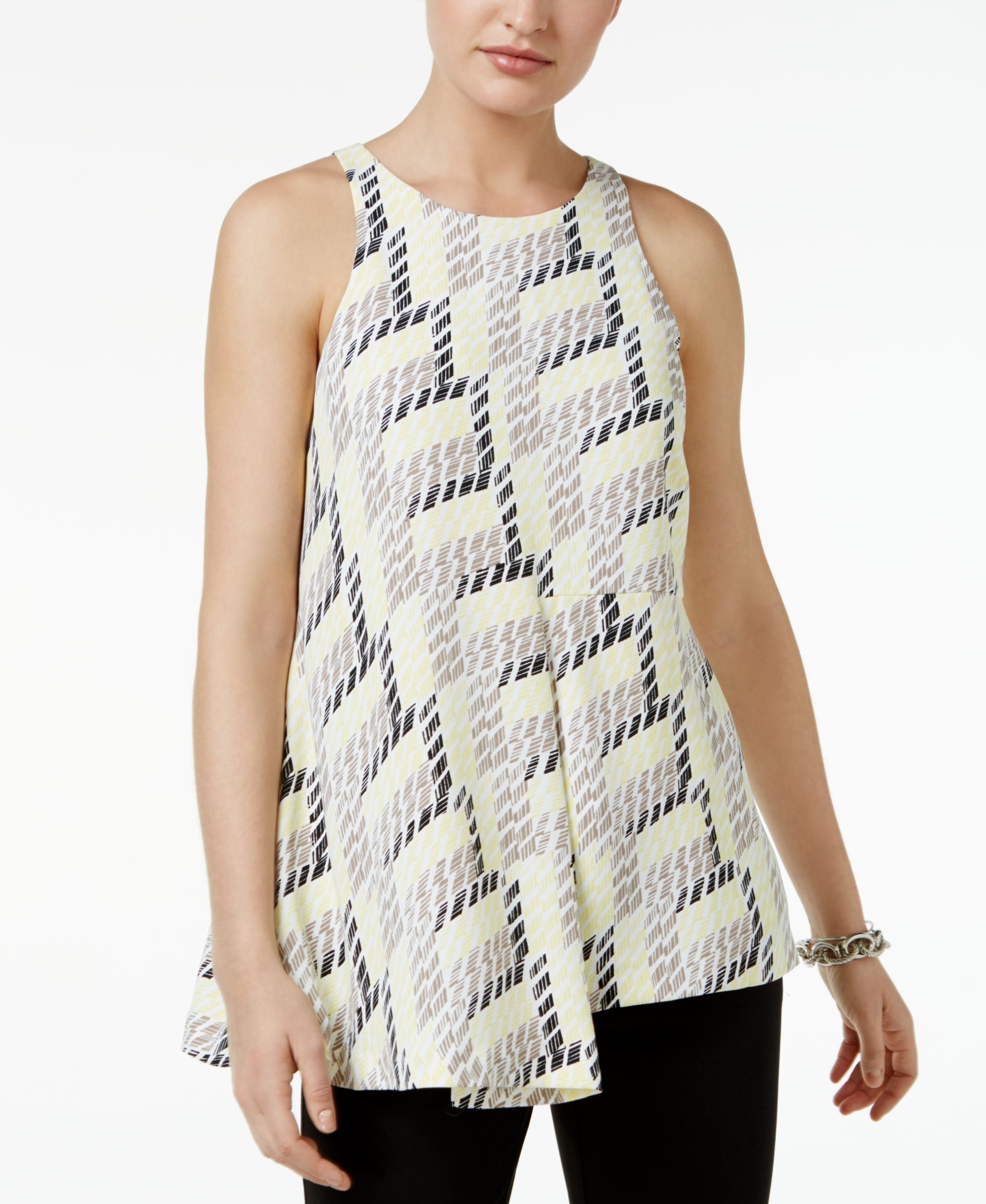 Alfani Petite Geo Print Asymmetrical Premium Top