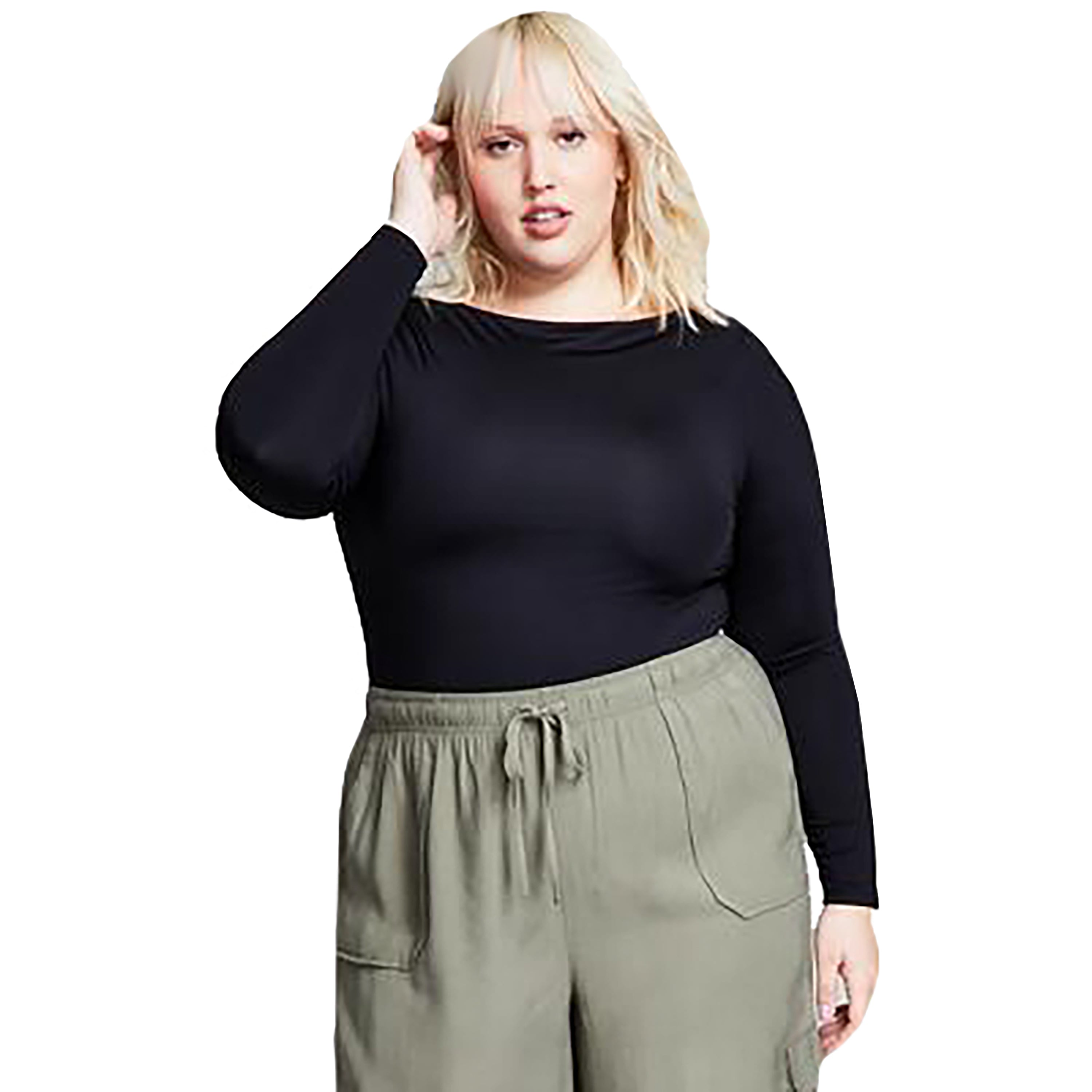 Modern Plus Size Boat-Neck Long-Sleeve Premium Top