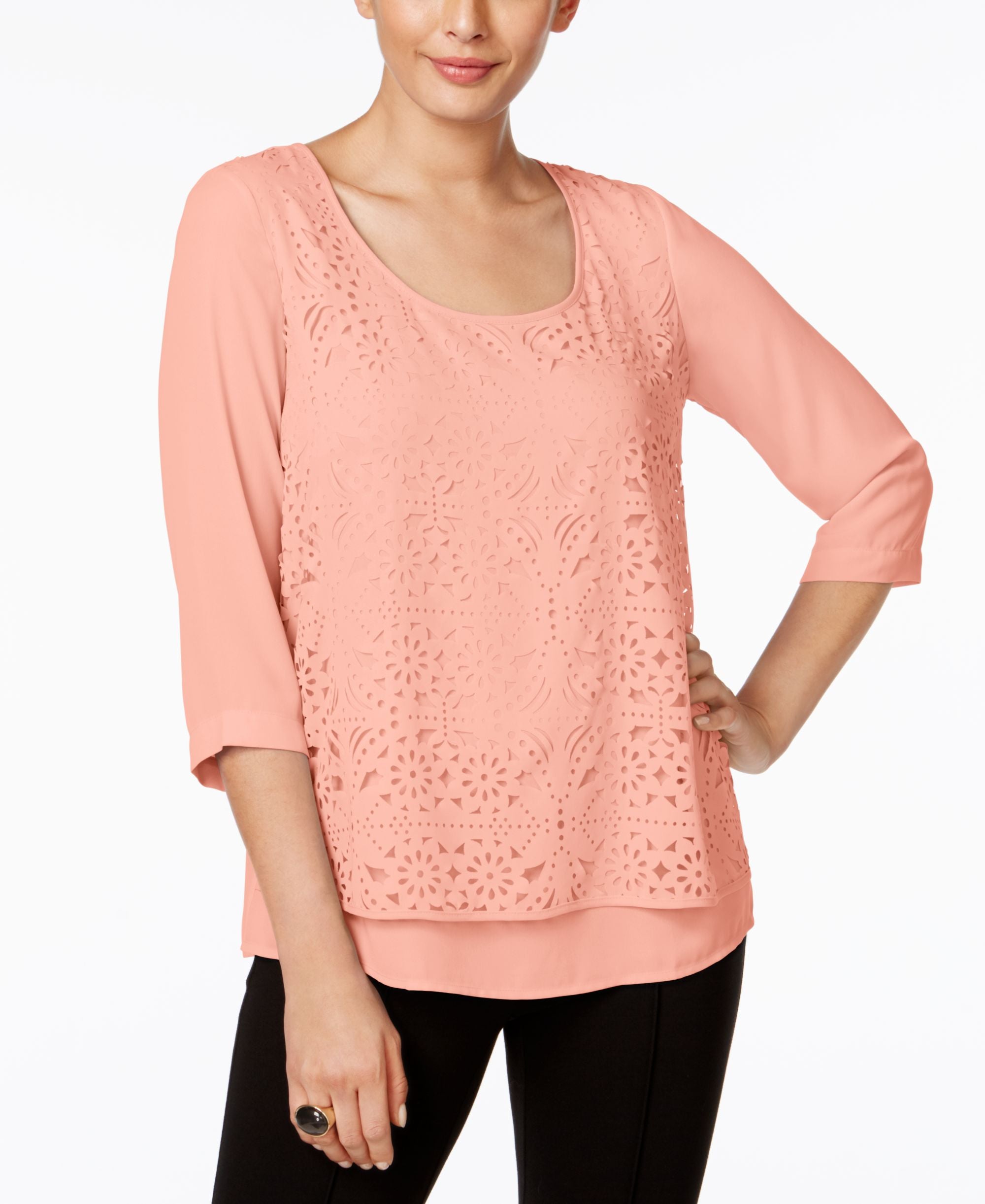 NY Collection Eyelet Overlay Premium Top