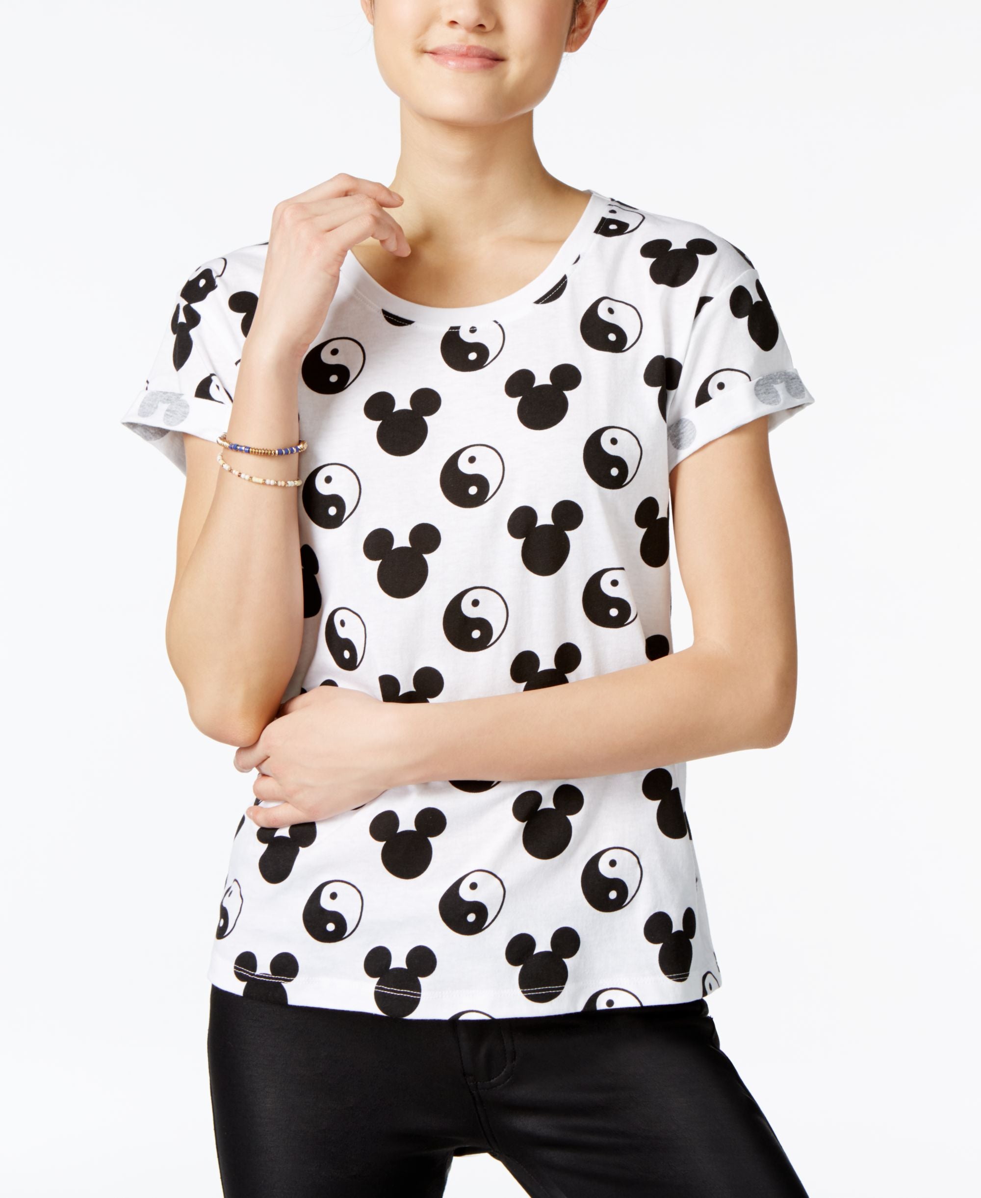 Mighty Fine Juniors Ying Yang Mickey Graphic T-Modern Shirt