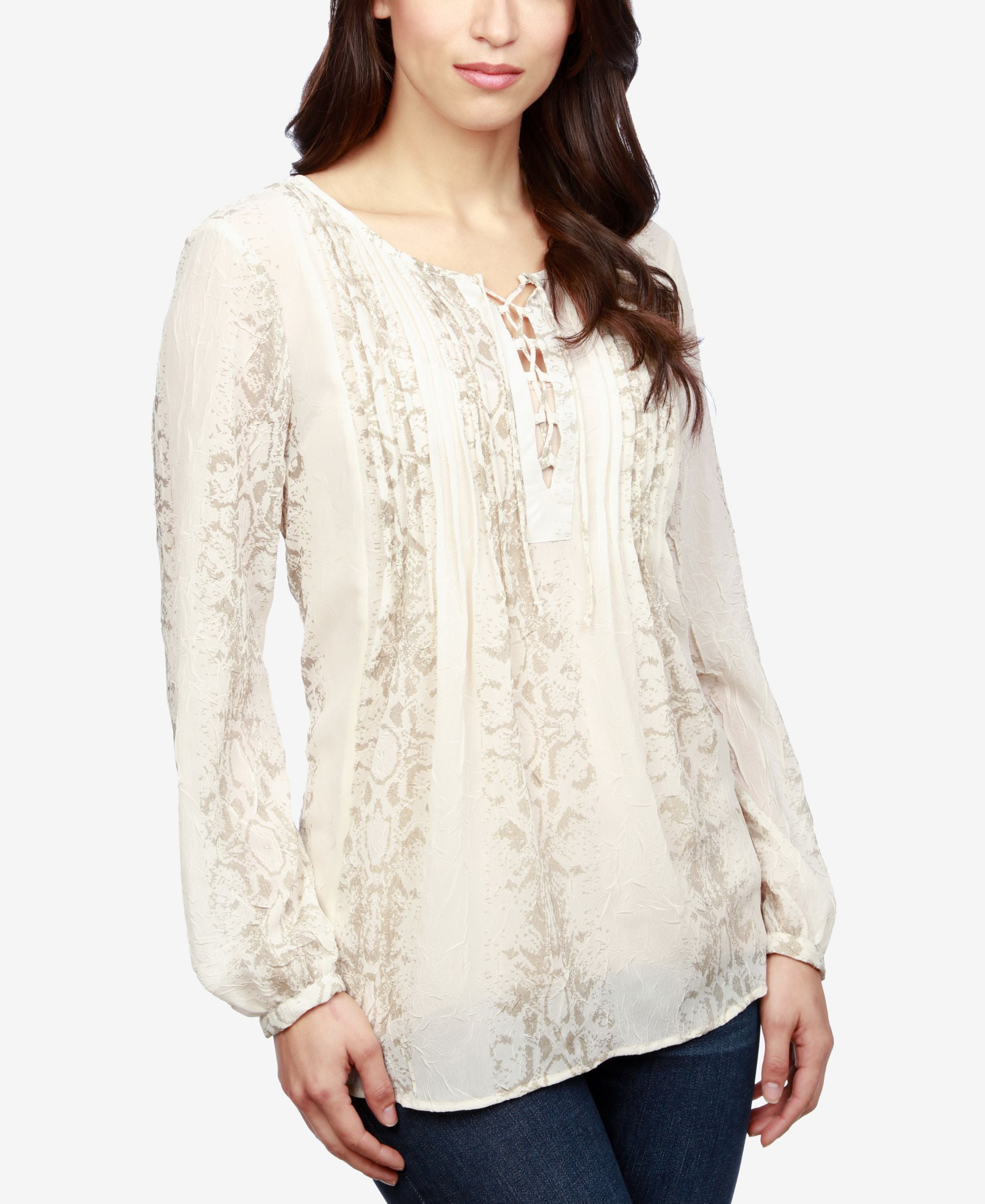 Lucky Brand Pintucked Lace Up Premium Top
