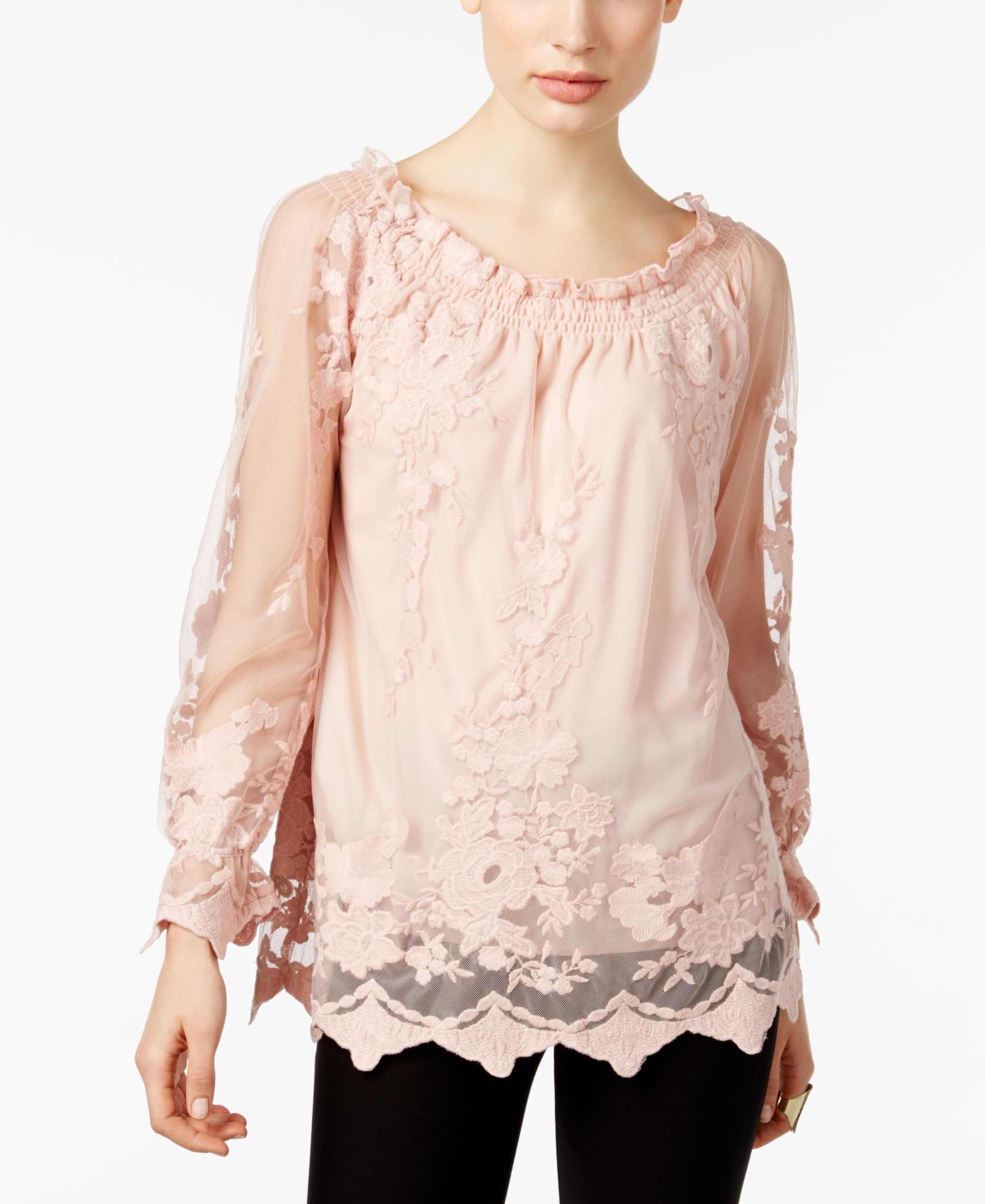 Marled Floral Mesh Off The Shoulder Peasant Premium Top